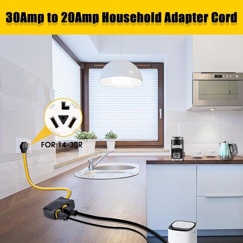 30Amp to 20Amp 110V Adapter, Compatible with NEMA 10-30P to 4X 5-20R/15R with 20 Amp Circuit Breaker, 240V to 120V Dryer Power Distribution Adapter (10 FT) in Saudi Arabia