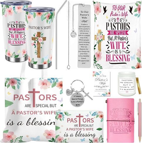 10 Pcs Easter Pastor's Wife Appreciation Gifts Christian Religious Gifts with Blanket Christian Makeup Bag Tote Bag Pen Notebook Cup Aromatherapy Keychain Bookmarks Card Mother's Day Thank You Gift in Saudi Arabia