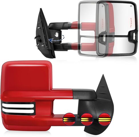 Switchback Towing Mirror, for 2007-2014 Chevy Silverado GMC Sierra Tow Mirrors with Power Adjusted Heated Glass Running Light Turn Signal Light Backup Lamp (All Painted White 8624) in Kuwait