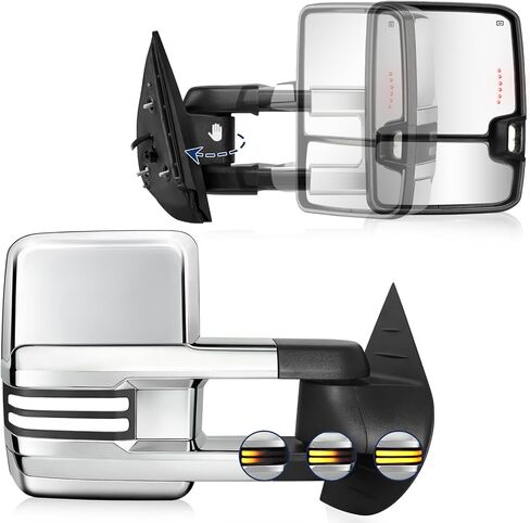 Switchback Towing Mirror, for 2007-2014 Chevy Silverado GMC Sierra Tow Mirrors with Power Adjusted Heated Glass Running Light Turn Signal Light Backup Lamp (All Painted White 8624) in Saudi Arabia