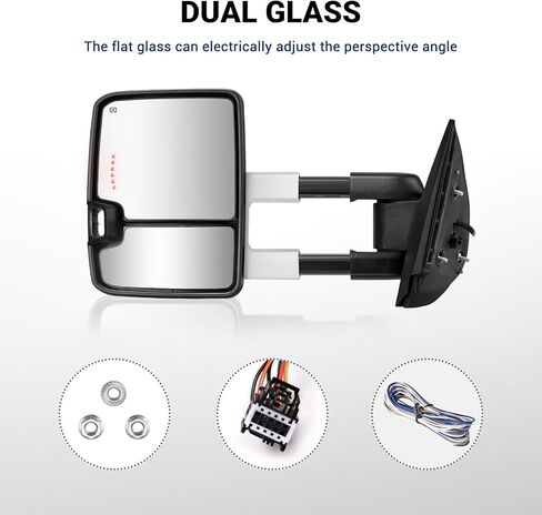 Switchback Towing Mirror, for 2007-2014 Chevy Silverado GMC Sierra Tow Mirrors with Power Adjusted Heated Glass Running Light Turn Signal Light Backup Lamp (All Painted White 8624) in Saudi Arabia