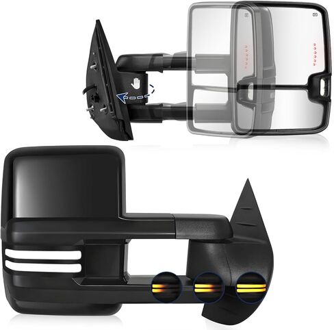 Switchback Towing Mirror, for 2007-2014 Chevy Silverado GMC Sierra Tow Mirrors with Power Adjusted Heated Glass Running Light Turn Signal Light Backup Lamp (All Painted White 8624) in Saudi Arabia