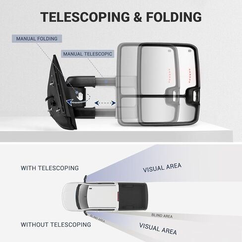 Switchback Towing Mirror, for 2007-2014 Chevy Silverado GMC Sierra Tow Mirrors with Power Adjusted Heated Glass Running Light Turn Signal Light Backup Lamp (All Painted White 8624) in Saudi Arabia
