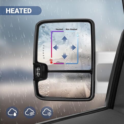 Switchback Towing Mirror, for 2007-2014 Chevy Silverado GMC Sierra Tow Mirrors with Power Adjusted Heated Glass Running Light Turn Signal Light Backup Lamp (All Painted White 8624) in Saudi Arabia