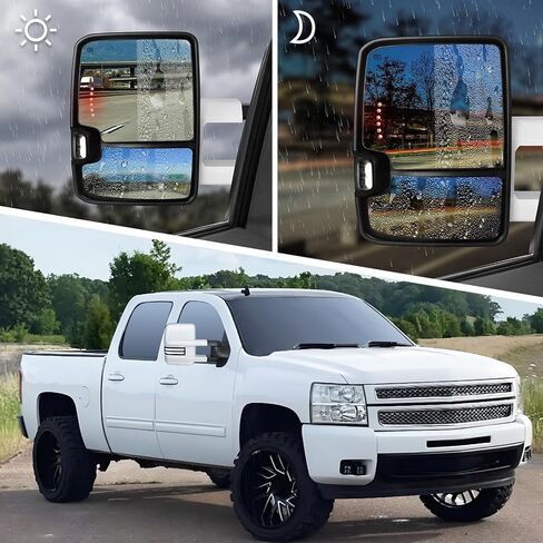 Switchback Towing Mirror, for 2007-2014 Chevy Silverado GMC Sierra Tow Mirrors with Power Adjusted Heated Glass Running Light Turn Signal Light Backup Lamp (All Painted White 8624) in Saudi Arabia