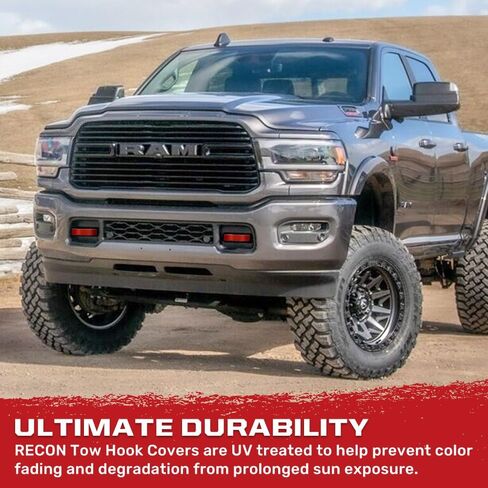 RECON - Fits 21-26 Dodge RAM 1500 Tow Hook Covers 2-Piece Set of 100% Silicone Rubber Covers Heavy Duty Rugged Durability Unique Style Protection (RED) in Saudi Arabia