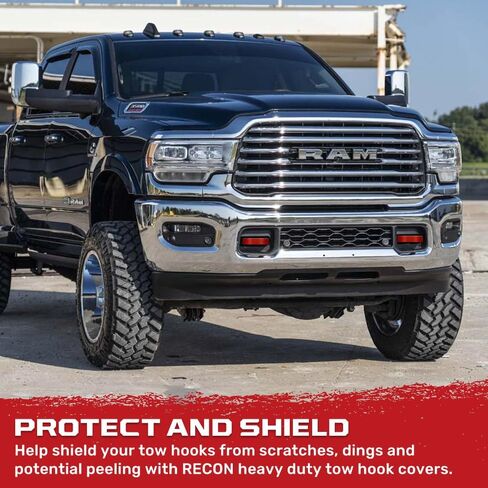 RECON - Fits 21-26 Dodge RAM 1500 Tow Hook Covers 2-Piece Set of 100% Silicone Rubber Covers Heavy Duty Rugged Durability Unique Style Protection (RED) in Saudi Arabia
