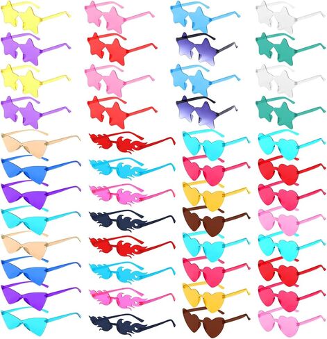48 Pack Mixed Style Rimless Sunglasses Bulk Colored Retro Party Favors Funny Glasses Set for Bachelor Costume Accessories in Kuwait