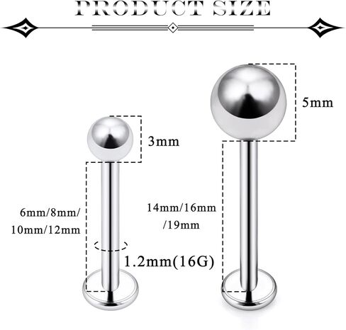 16G Lip Piercing Jewelry Surgical Steel Labret Piercing Lip Rings Snake Bite Jewelry Cheek Dimple Monroe Piercings Tongue Rings for Women Men 6mm 8mm 10mm 12mm 14mm 16mm 19mm Bar Length in Saudi Arabia