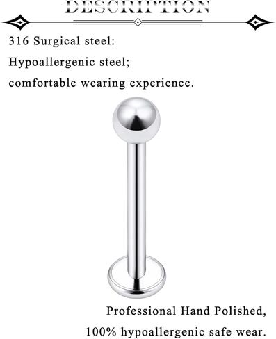 16G Lip Piercing Jewelry Surgical Steel Labret Piercing Lip Rings Snake Bite Jewelry Cheek Dimple Monroe Piercings Tongue Rings for Women Men 6mm 8mm 10mm 12mm 14mm 16mm 19mm Bar Length in Saudi Arabia