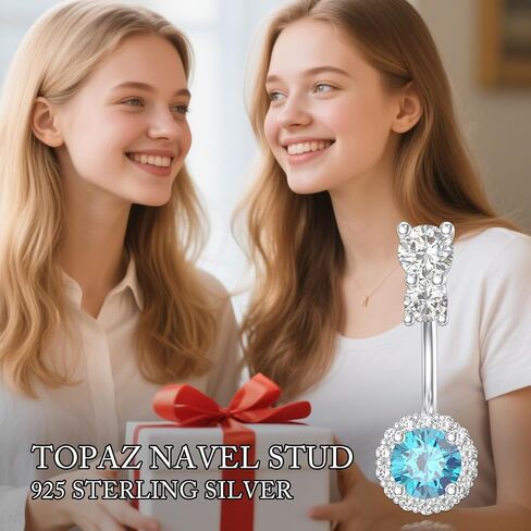 Natural Topaz Belly Button Ring for Women 925 Sterling Silver Swiss Blue Topaz Belly Button Ring Navel Piercing Jewelry Gifts in Kuwait