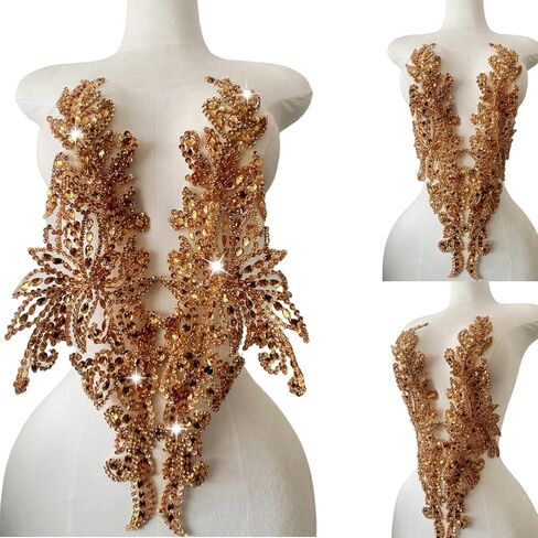 Zbroh Pure Handsewing Rhinestones Applique Multicolor Patch DIY Craft Accessories for Girl Wedding Dress 14X20inches (Deepgreen) in Kuwait