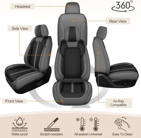 TTX LIGHTING Premium Faux Leather Seat Covers for Nissan Rogue 2009-2026, Full Set Car Seat Covers Seat Protector Interior Auto Seat Accessories (Black&Grey) in Kuwait