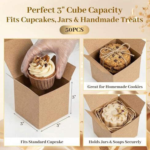 VGOODALL 50PCS صناديق الهدايا الصغيرة ، 2 × 2 × 2 بوصة حلوى أبيض الصناديق لصالح الصناديق مع بطاقة تهنئة الشريط لحفل حفل عيد الميلاد in Kuwait