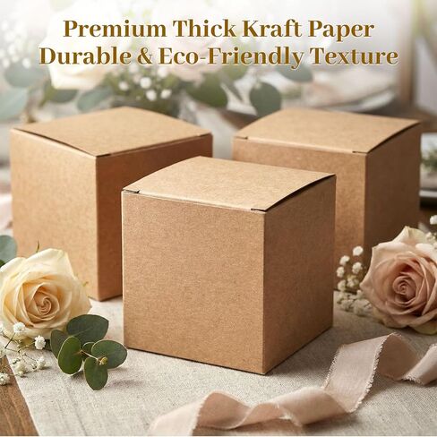 VGOODALL 50PCS صناديق الهدايا الصغيرة ، 2 × 2 × 2 بوصة حلوى أبيض الصناديق لصالح الصناديق مع بطاقة تهنئة الشريط لحفل حفل عيد الميلاد in Kuwait