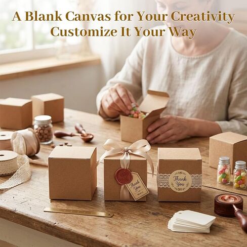 VGOODALL 50PCS صناديق الهدايا الصغيرة ، 2 × 2 × 2 بوصة حلوى أبيض الصناديق لصالح الصناديق مع بطاقة تهنئة الشريط لحفل حفل عيد الميلاد in Kuwait