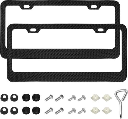 2 PCS Car License Plate Frame, 2 Holes Rustproof Vehicle License Plate Holder with Screw Caps, Stainless Steel Front & Rear Car Tag Holder Cover Auto Exterior Decoration (Black) in Kuwait