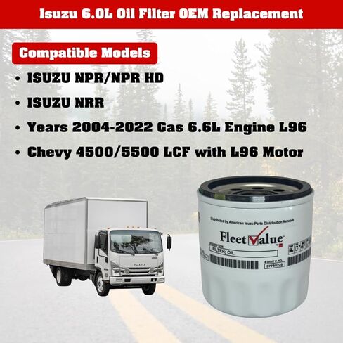 FleetValue 6.0 GAS Oil Filter for Isuzu 2004-2022 Models NPR, NPRHD, NRR Gas 6.0L V8 or Chevy LCF Trucks with Gas 6.0L V8, OEM Part 2-94561-109-0 or GM Part# 94561109, OEM Replacement, Fleet, 1ct in Saudi Arabia