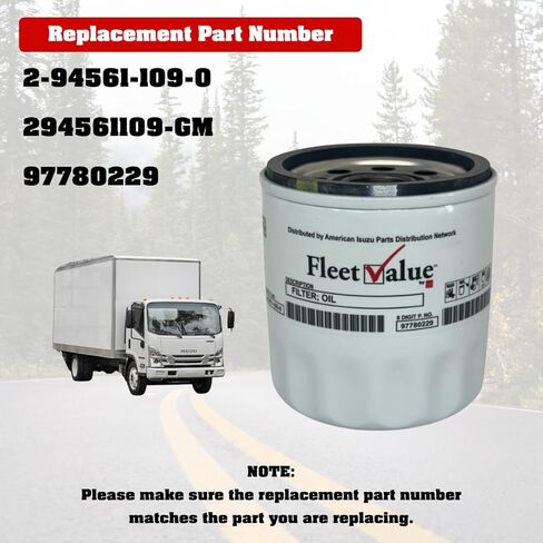 FleetValue 6.0 GAS Oil Filter for Isuzu 2004-2022 Models NPR, NPRHD, NRR Gas 6.0L V8 or Chevy LCF Trucks with Gas 6.0L V8, OEM Part 2-94561-109-0 or GM Part# 94561109, OEM Replacement, Fleet, 1ct in Saudi Arabia