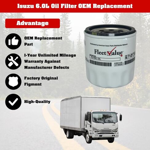 FleetValue 6.0 GAS Oil Filter for Isuzu 2004-2022 Models NPR, NPRHD, NRR Gas 6.0L V8 or Chevy LCF Trucks with Gas 6.0L V8, OEM Part 2-94561-109-0 or GM Part# 94561109, OEM Replacement, Fleet, 1ct in Saudi Arabia