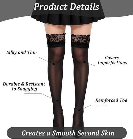 زوجان من جوارب الدانتيل أعلى الفخذ، جوارب طويلة من الدانتيل للنساء، (أسود ولون البشرة) in Kuwait