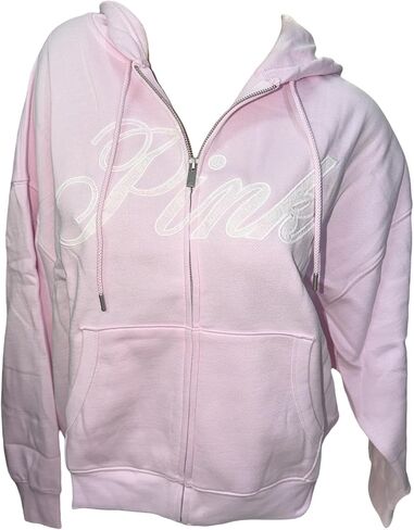 Victoria's Secret PINK Ivy Fleece Campus Full Zip Hoodie Pink Soft Cozy Logo New in Saudi Arabia