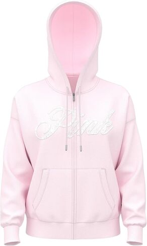 Victoria's Secret PINK Ivy Fleece Campus Full Zip Hoodie Pink Soft Cozy Logo New in Saudi Arabia
