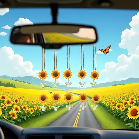 10Pcs Cozy Hoome Cozy Home Sunflower,Sunnyvibe Ornaments for Car,Car Accessories,Creative Rocking Ornament,Sunflower Dashboard Decorations for Mother's Day Home Decor Accents in Kuwait