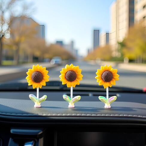 10Pcs Cozy Hoome Cozy Home Sunflower,Sunnyvibe Ornaments for Car,Car Accessories,Creative Rocking Ornament,Sunflower Dashboard Decorations for Mother's Day Home Decor Accents in Kuwait