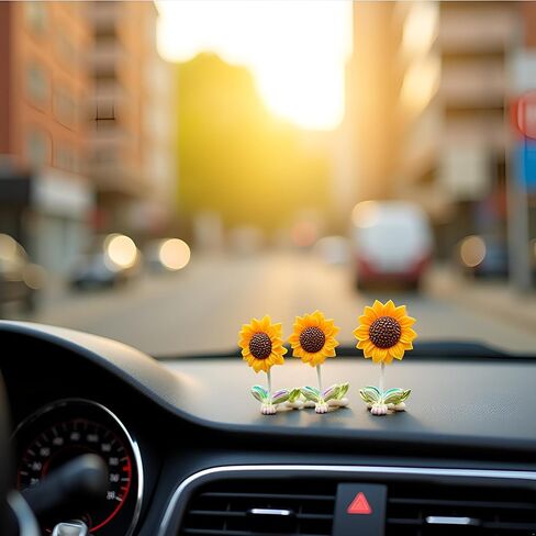 10Pcs Cozy Hoome Cozy Home Sunflower,Sunnyvibe Ornaments for Car,Car Accessories,Creative Rocking Ornament,Sunflower Dashboard Decorations for Mother's Day Home Decor Accents in Kuwait