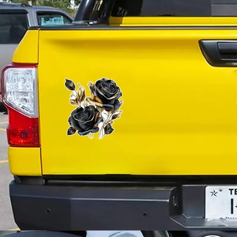 قطعتان من ملصق مصد السيارة المضحك على شكل زهرة وردة ذهبية سوداء، ملصق من الفينيل مقاس 5 بوصة، مقاوم للماء، مقطوع بالقالب للسيارات والنوافذ وأجهزة الكمبيوتر المحمولة in Kuwait