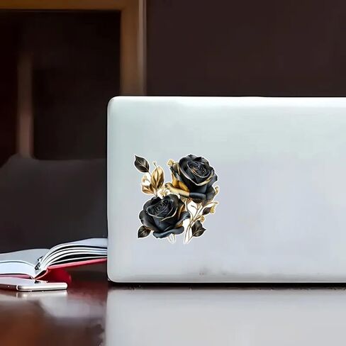 قطعتان من ملصق مصد السيارة المضحك على شكل زهرة وردة ذهبية سوداء، ملصق من الفينيل مقاس 5 بوصة، مقاوم للماء، مقطوع بالقالب للسيارات والنوافذ وأجهزة الكمبيوتر المحمولة in Kuwait