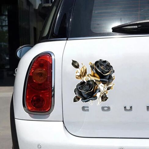 قطعتان من ملصق مصد السيارة المضحك على شكل زهرة وردة ذهبية سوداء، ملصق من الفينيل مقاس 5 بوصة، مقاوم للماء، مقطوع بالقالب للسيارات والنوافذ وأجهزة الكمبيوتر المحمولة in Kuwait