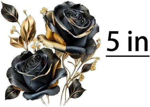قطعتان من ملصق مصد السيارة المضحك على شكل زهرة وردة ذهبية سوداء، ملصق من الفينيل مقاس 5 بوصة، مقاوم للماء، مقطوع بالقالب للسيارات والنوافذ وأجهزة الكمبيوتر المحمولة in Kuwait