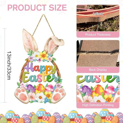 Easter Decoration Bunny Door Sign Wooden Easter Wreath for Front Door Happy Easter Spring Decoration Cute Rabbit Design Flower Egg Welcome Hanging for Home Wall Decor Party Outdoor indoor Supply in Saudi Arabia