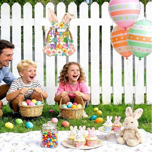 Easter Decoration Bunny Door Sign Wooden Easter Wreath for Front Door Happy Easter Spring Decoration Cute Rabbit Design Flower Egg Welcome Hanging for Home Wall Decor Party Outdoor indoor Supply in Saudi Arabia