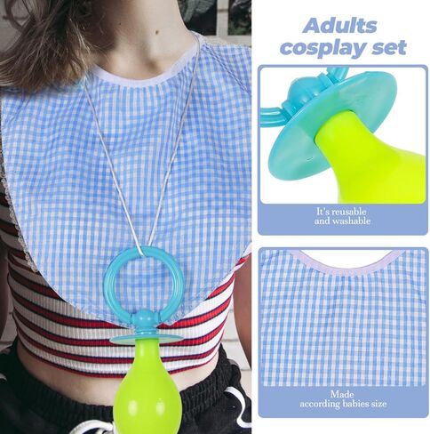 USHOBE Funny Adults Pacifier Bib Hat Set Baby Clothing Cosplay Outfit Party Props Reusable Washable Accessories for Men Women in Kuwait
