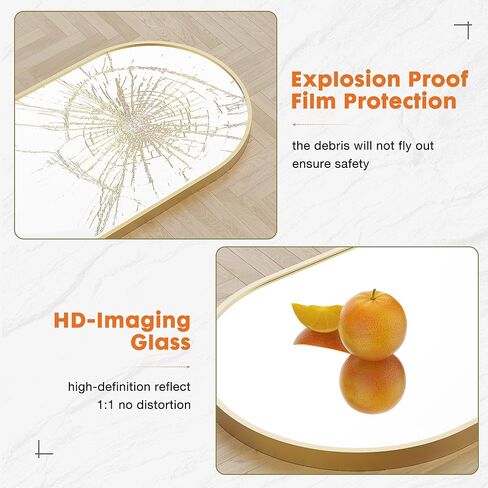 مرآة مقوسة من OLIXIS بطول كامل 40.64 سم × 59.6 سم لغرفة النوم، مرآة للجسم بالكامل مع حامل، معلقة أو تميل للجدار، إطار رفيع من سبائك الألومنيوم لغرفة المعيشة، طويلة، ذهبية in Kuwait