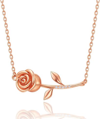 14k Gold Plated Rose Flower Necklace for Women, Elegant Rose Pendant with CZ Accents, Romantic Floral Jewelry Gift for Her in Saudi Arabia