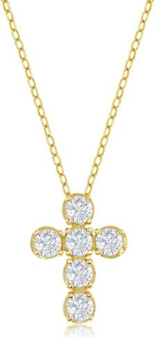 صليب Beaux Bijoux مع قلادة ألماس مقلدة مستديرة CZ 16+2 بوصة فضية/14 قيراط مطلية بالذهب مجوهرات من الفضة الإسترليني للنساء أو المراهقين in Saudi Arabia