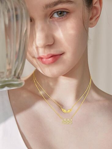 14K Gold Angel Number Layered Necklace for Women, Double Chain Stack Angel Wings Pendant Necklace, Lucky Numerology Jewelry Gifts For Birthday Christmas Mother's Day in Saudi Arabia