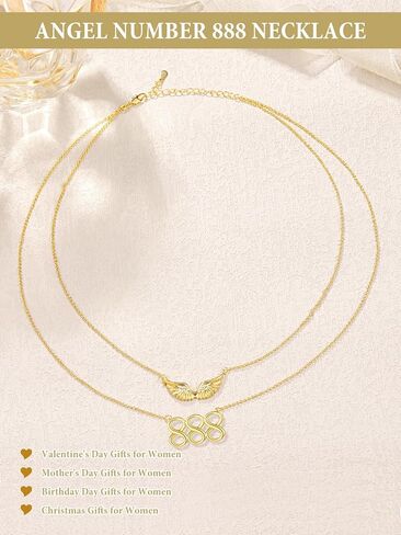 14K Gold Angel Number Layered Necklace for Women, Double Chain Stack Angel Wings Pendant Necklace, Lucky Numerology Jewelry Gifts For Birthday Christmas Mother's Day in Saudi Arabia