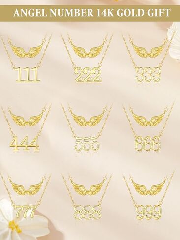 14K Gold Angel Number Layered Necklace for Women, Double Chain Stack Angel Wings Pendant Necklace, Lucky Numerology Jewelry Gifts For Birthday Christmas Mother's Day in Saudi Arabia