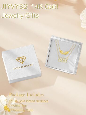 14K Gold Angel Number Layered Necklace for Women, Double Chain Stack Angel Wings Pendant Necklace, Lucky Numerology Jewelry Gifts For Birthday Christmas Mother's Day in Saudi Arabia