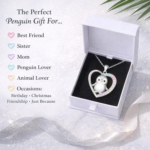 هدايا قلادة البطريق للنساء - قلادة قلادة على شكل قلب البطريق اللطيف، هدية مجوهرات لمحبي الحيوانات لأعياد الميلاد والكريسماس والصداقة ولمجرد سبب in Kuwait