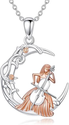 ROMANTICWORK قلادة راقصة الباليه 925 الفضة الاسترليني القمر البيانو / اللوحة / الغيتار قلادة قلادة Musuc مجوهرات للنساء ابنة عيد ميلاد عيد الميلاد in Kuwait