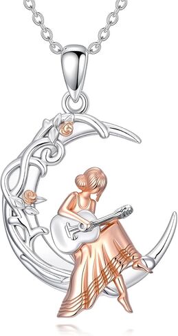 ROMANTICWORK قلادة راقصة الباليه 925 الفضة الاسترليني القمر البيانو / اللوحة / الغيتار قلادة قلادة Musuc مجوهرات للنساء ابنة عيد ميلاد عيد الميلاد in Kuwait