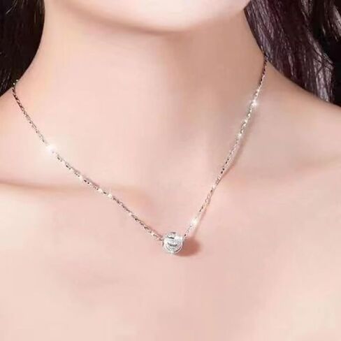 925 Rotating Bead Pendant Necklace for Women: Dainty Minimalist Chain with Silvery Tone, Hypoallergenic Coquette Jewelry for Daily Wear or Gifting in Saudi Arabia