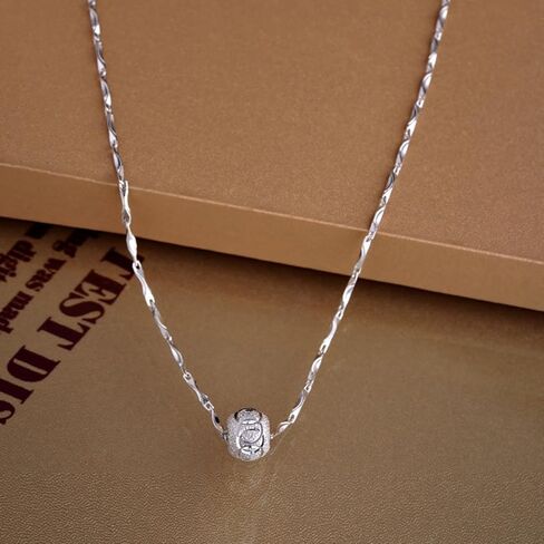 925 Rotating Bead Pendant Necklace for Women: Dainty Minimalist Chain with Silvery Tone, Hypoallergenic Coquette Jewelry for Daily Wear or Gifting in Saudi Arabia