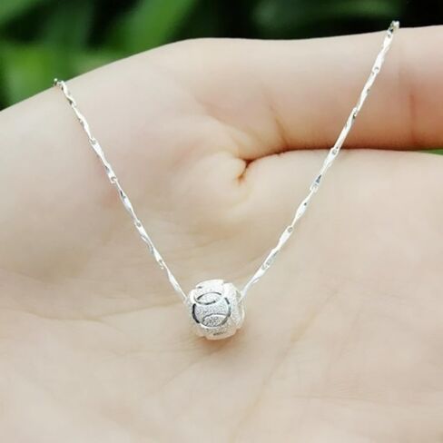 925 Rotating Bead Pendant Necklace for Women: Dainty Minimalist Chain with Silvery Tone, Hypoallergenic Coquette Jewelry for Daily Wear or Gifting in Saudi Arabia